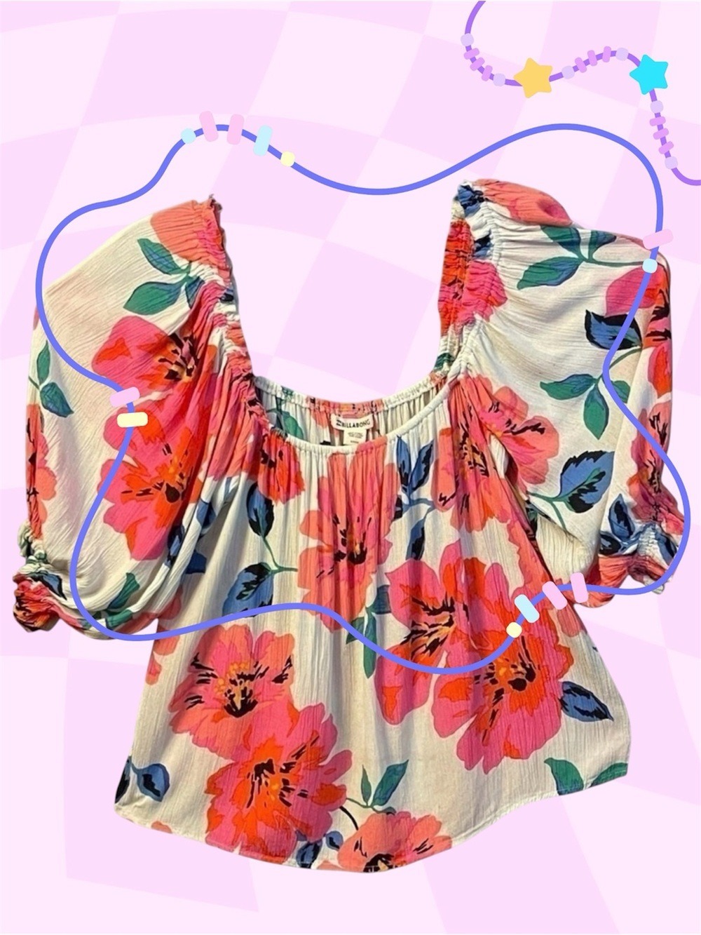 Billabong Women's Floral Woven Puff Poplin Top Her Size Small
